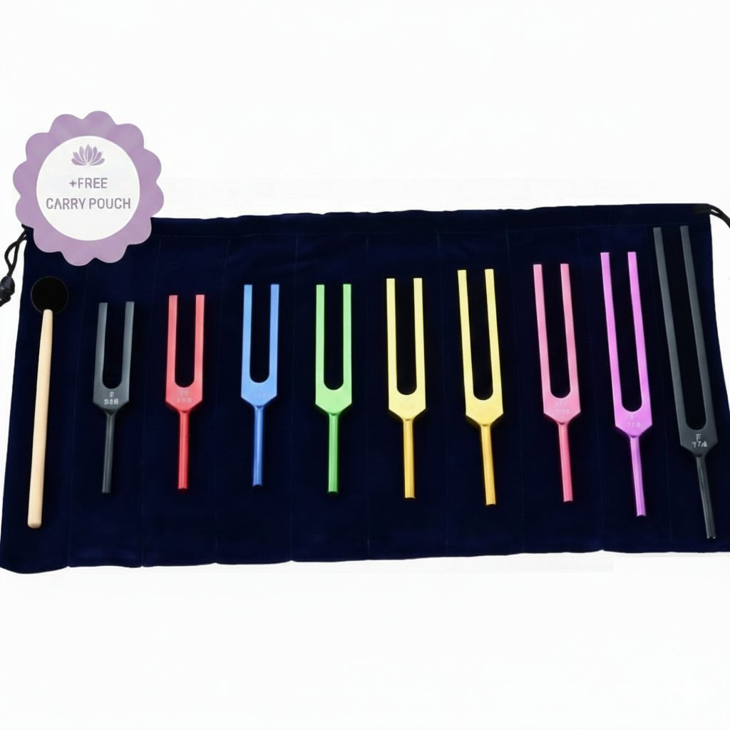 Colorful 9 frequency solfggio tuning fork set