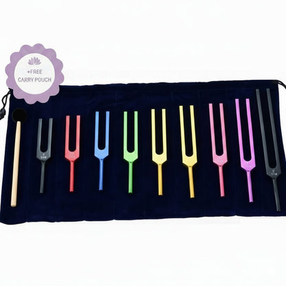Colorful 9 frequency solfggio tuning fork set