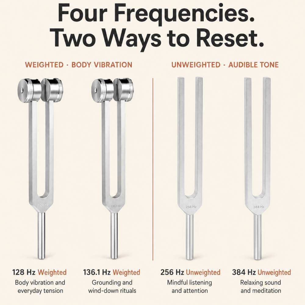 Four Frequencies Tuning Fork Set