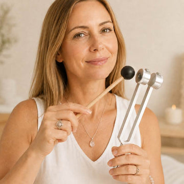 Use a mallet to activate a tuning fork