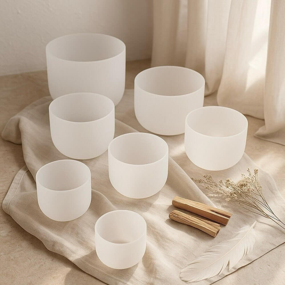 Ovivra 7 Pcs Frosted Crystal Singing Bowl Set for Sound Bath