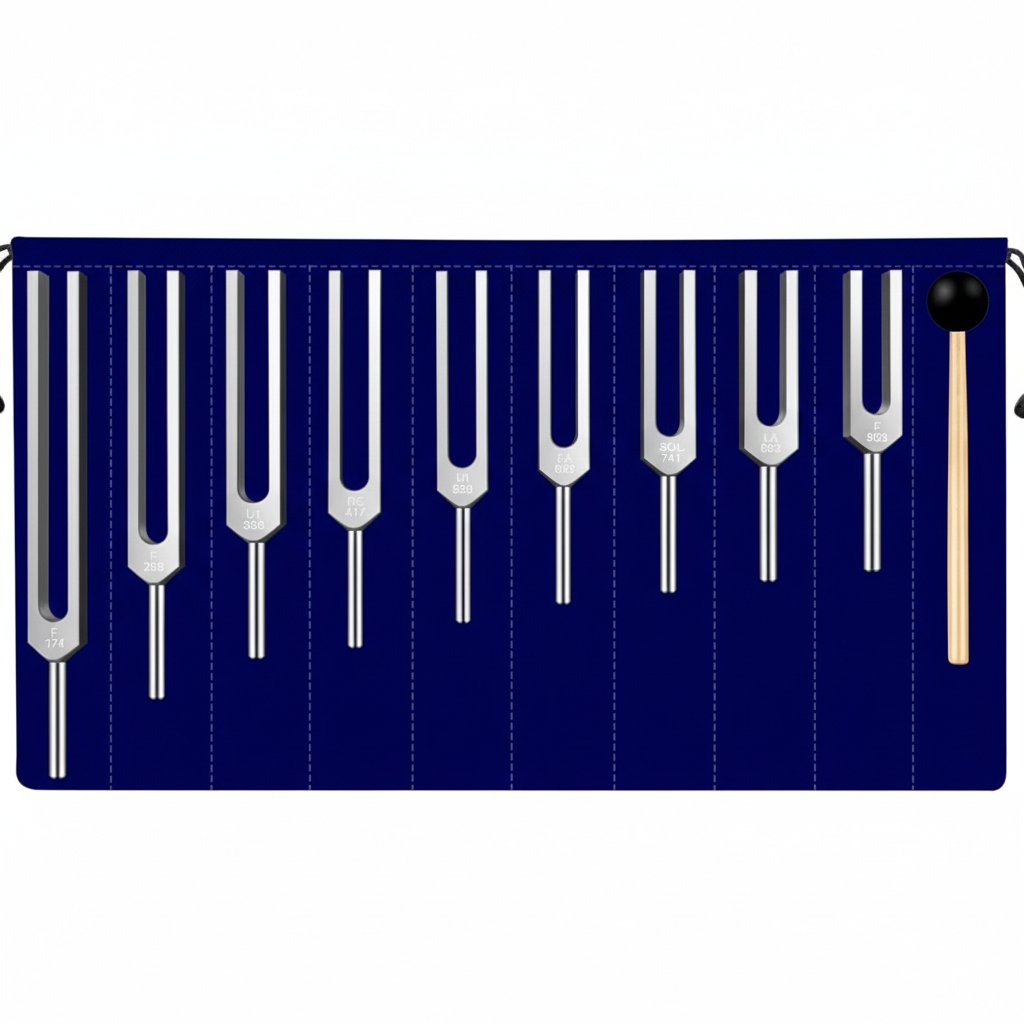 sliver 9 frenquency solfggio tuning fork set