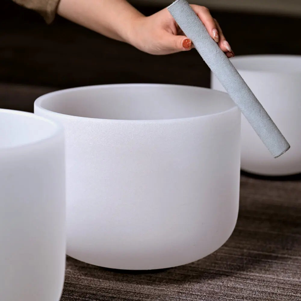432hz singing bowls 8 pcs frosted quartz crystal 8-12 inch